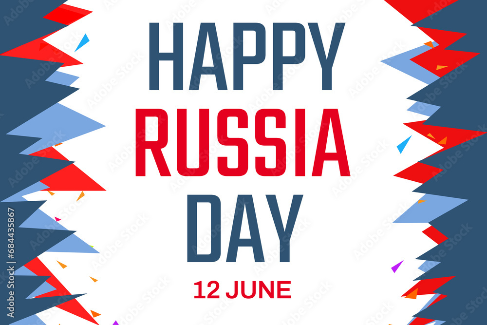 Happy Russia day background with different color shapes design and typography in the center. Russia day wallpaper. banner design
