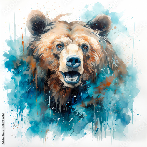 bear portrait, watercolor illustration