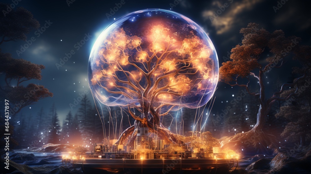 brain glowing with creative sparks in a digital landscape brain glowing with creative sparks in a digital landscape