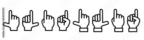 Hand sign icon set. Forefinger pointing up.