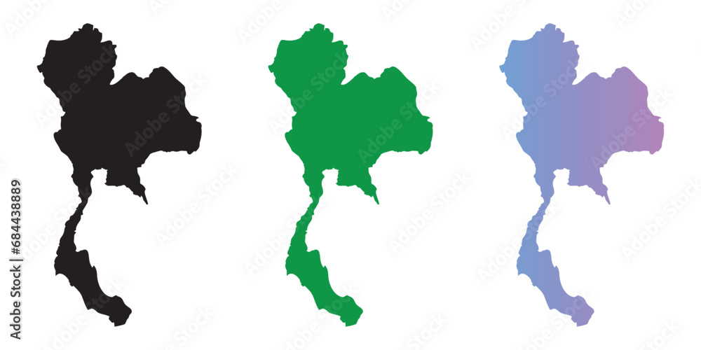 Map of Thailand set, vector map of Thailand, black, green, gradient, isolated on a white background