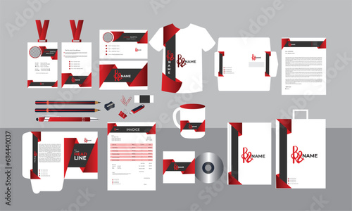 Brand Identity Mock-Up of the stationery set.Business office stationary mockup template of File folder,   corporate mug, T-shirt, CD Disk, and cover.