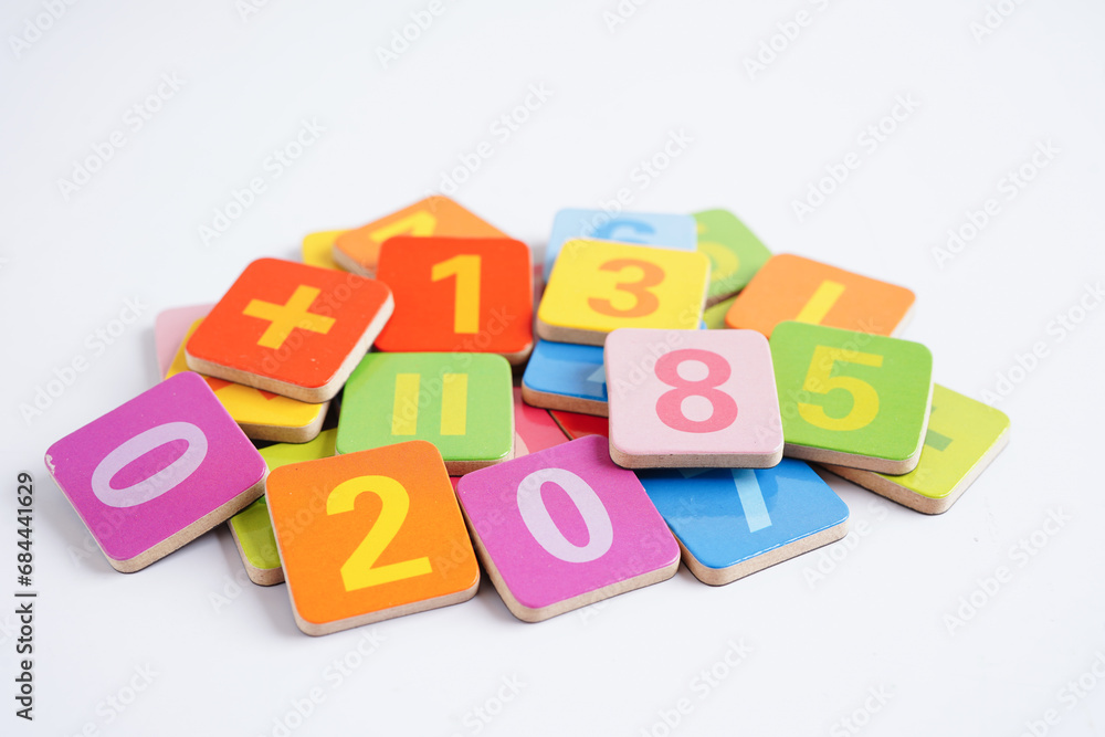 Number wood block cubes for learning Mathematic, education math concept. Number wood block cubes for learning Mathematic, education math concept.