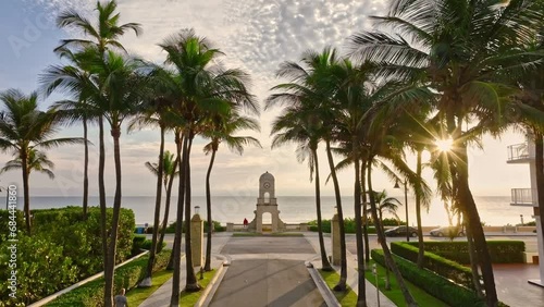 Drone short of the Sunshine at the Worth Avenue Clock, located in Palm Beach Island, Florida.  photo
