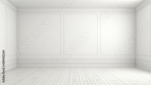 Empty white room with wood floor. White interior.