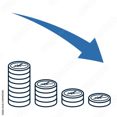 積み重なった円硬貨・資産が減っていくイメージのベクターイラスト