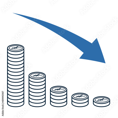 積み重なった円硬貨・資産が減っていくイメージのベクターイラスト
