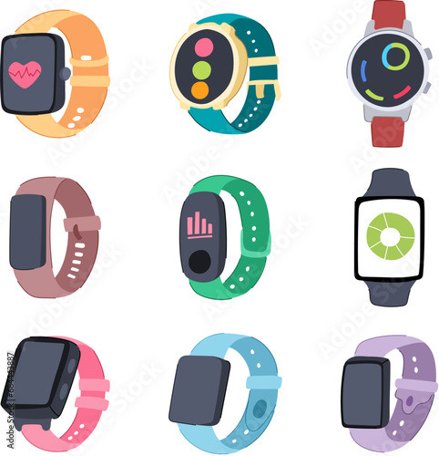 smart watch set cartoon. technology digital, wearable hand, lifestyle person smart watch sign. isolated symbol vector illustration