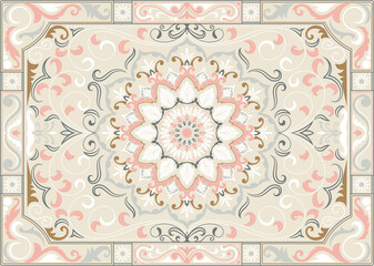 Colorful ornamental vector design for rug, tapis, yoga mat. Geometric ethnic clipart. Arabian ornamental carpet with decorative elements.Persian carpet
