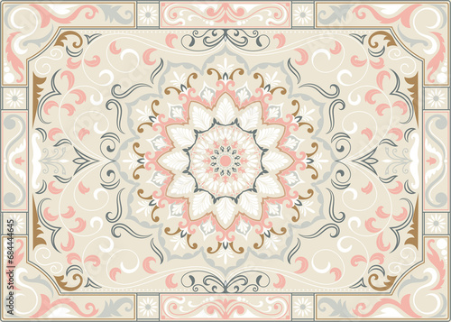 Colorful ornamental vector design for rug, tapis, yoga mat. Geometric ethnic clipart. Arabian ornamental carpet with decorative elements.Persian carpet