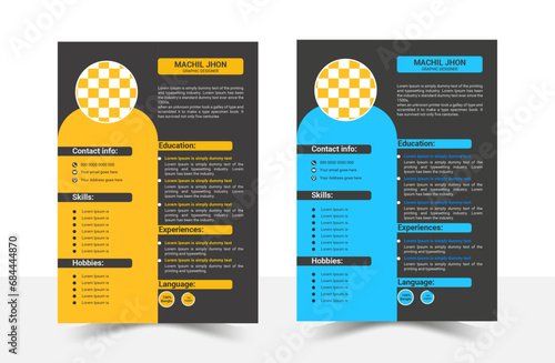 Modern  CV and Resume Layout Vector Template With a combination of yellow and black Colour for Business Job Applications, Minimalist resume cv template.
