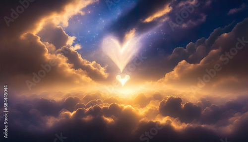 Valentine day background with heart shaped clouds