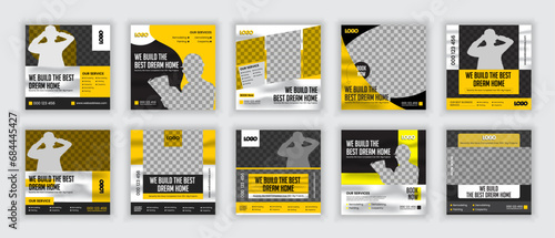 set of editable construction handyman home repair social media Post Bundle Template Design