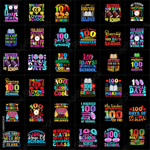 Vector 100 days of t shirt design Mega bundle vector, Kids T-shirt Design Set, Kids Celebration of School photo