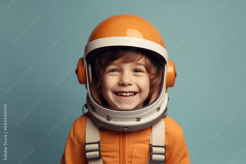 Smiling caucasian boy with astronaut helmet Smiling caucasian boy with astronaut helmet