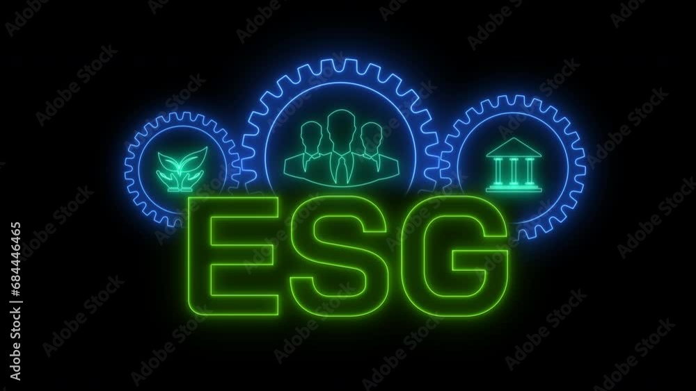ESG icon, on above showing 3 cogwheels that have safe earth icon, group ...