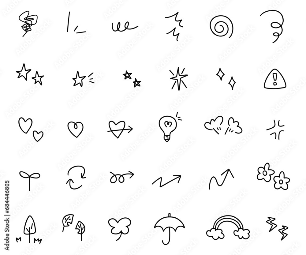 手書きのアイコンセット 感情エフェクト 装飾素材 絵文字 手書きのアイコンセット 感情エフェクト 装飾素材 絵文字