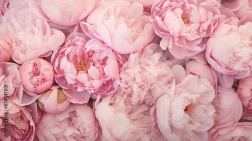 A serene and enchanting composition of pink peony flowers, their soft colors perfect for creating a dreamy floral background.