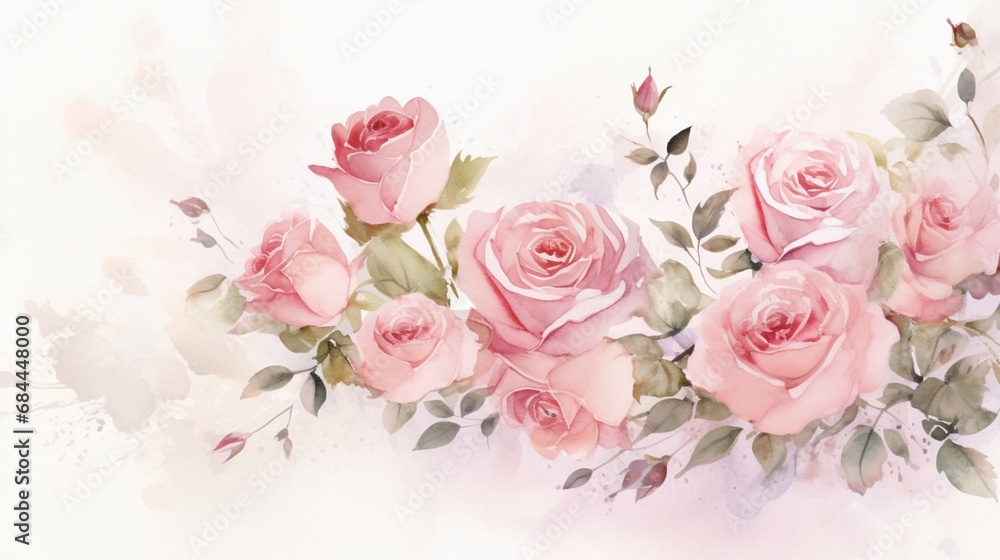 A symphony of pink roses artistically rendered with watercolors, providing an elegant and timeless frame for your projects.