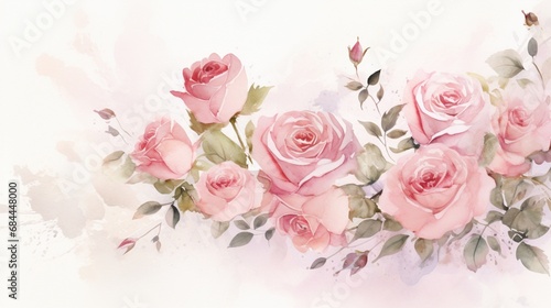 A symphony of pink roses artistically rendered with watercolors  providing an elegant and timeless frame for your projects.