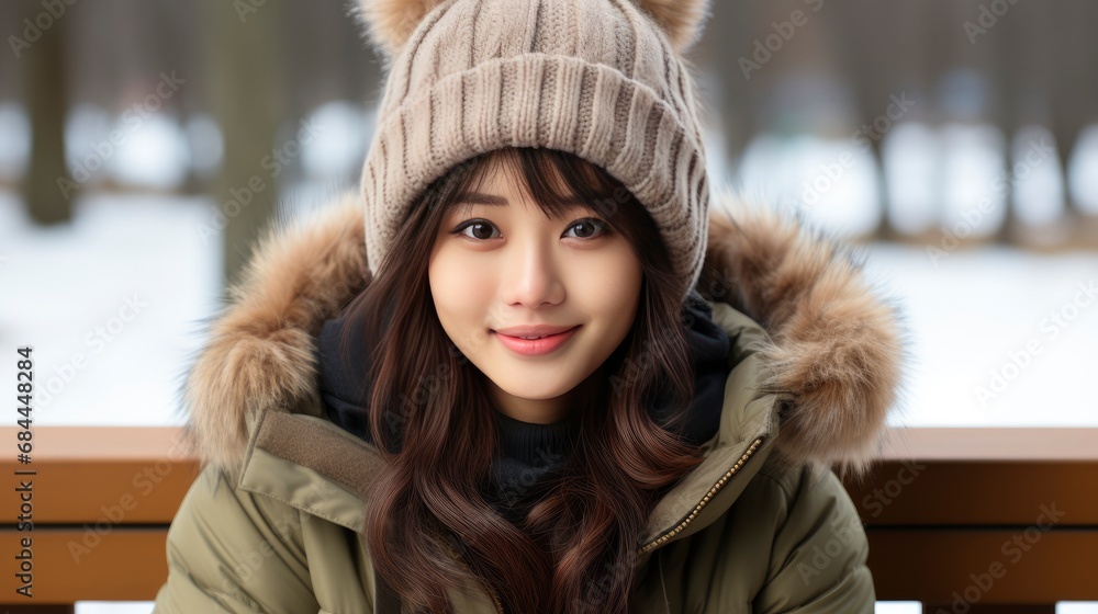 Asian Woman Santa Claus Hat Holding , Background HD, Illustrations Asian Woman Santa Claus Hat Holding , Background HD, Illustrations