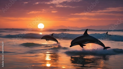 dolphins jumping into the sunset © Mychild