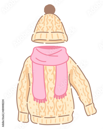 暖かい冬服のイラスト