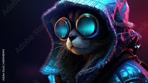 Funny cat in aviator helmet and glasses. Portrait of a cat in a spacesuit