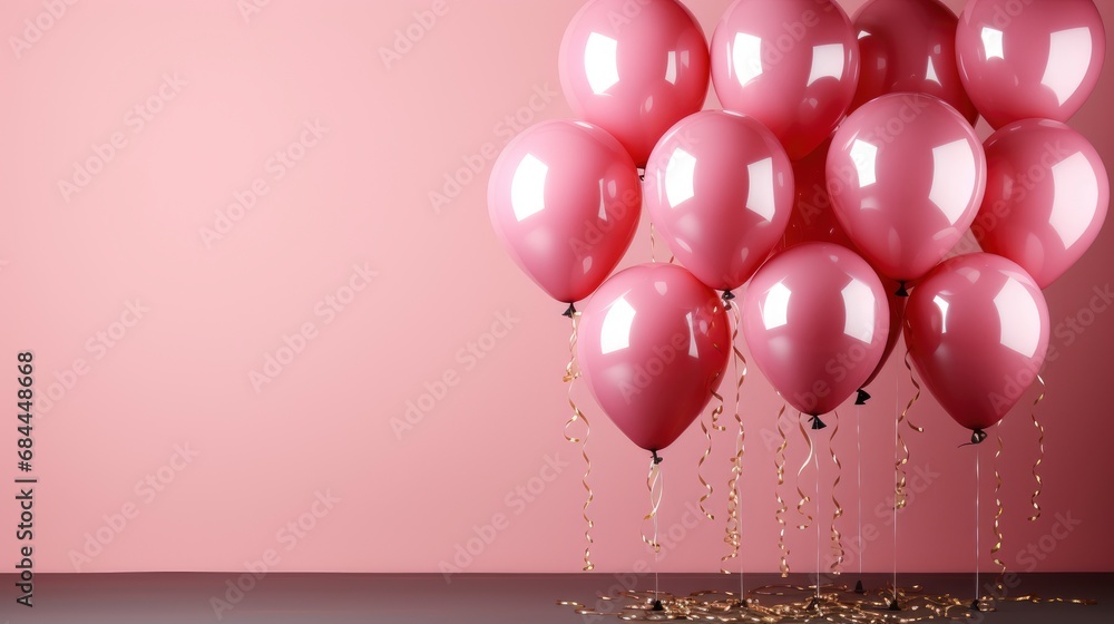 Balloons Confetti On Pink Background Birthday , Background HD, Illustrations