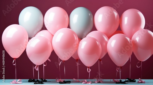 Balloons Confetti On Pink Background Birthday   Background HD  Illustrations