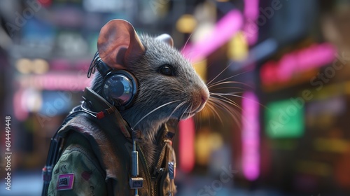 Portrait of a white rat in the city. 3d rendering