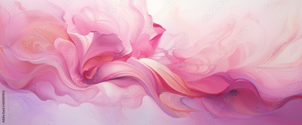 An abstract fusion of metallic magenta and soft pink liquids, swirling together in a dreamy, fluid dance.