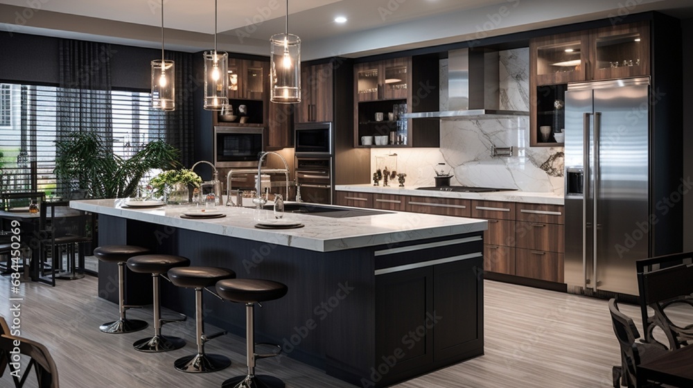 A stylish and functional kitchen with modern appliances and ample counter space.