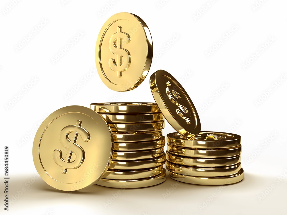 3D Golden Money dollar Coin Object 3D Golden Money dollar Coin Object