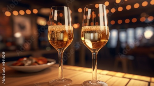 Champagne Glasses Toasting in Warm Glowing Evening Celebration Ambiance