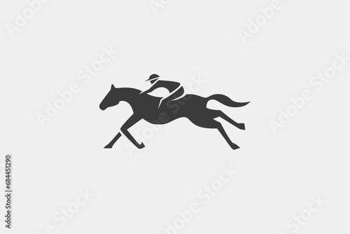 Illustration vector graphic of race horse , horse rider silhouette, fast run. Good for logo