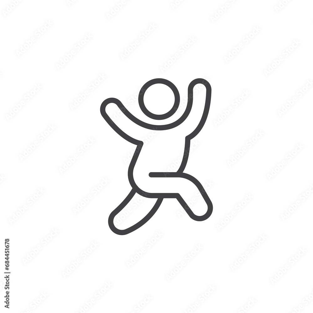 Jumping man with raised hands line icon Jumping man with raised hands line icon