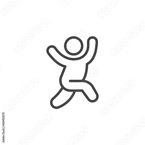 Jumping man with raised hands line icon