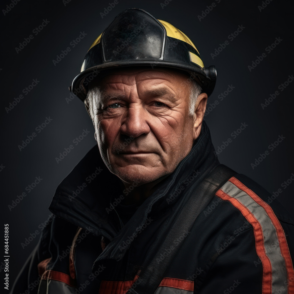 Fototapeta premium Heroic Firefighter Portrait: Courage and Dedication in Action