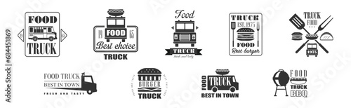 Food Truck Logo and Label Design with Text Vector Set