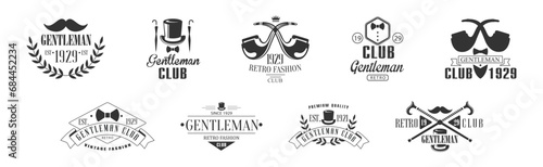Vintage Gentleman Club Emblems and Black Label Vector Set