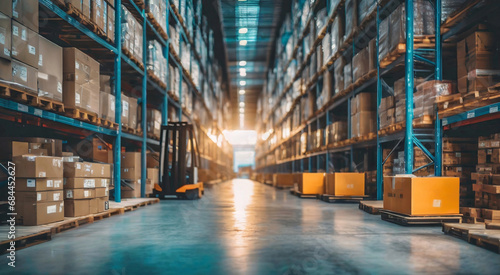 Structured Warehouse Interior: Organized Boxes and Racks
