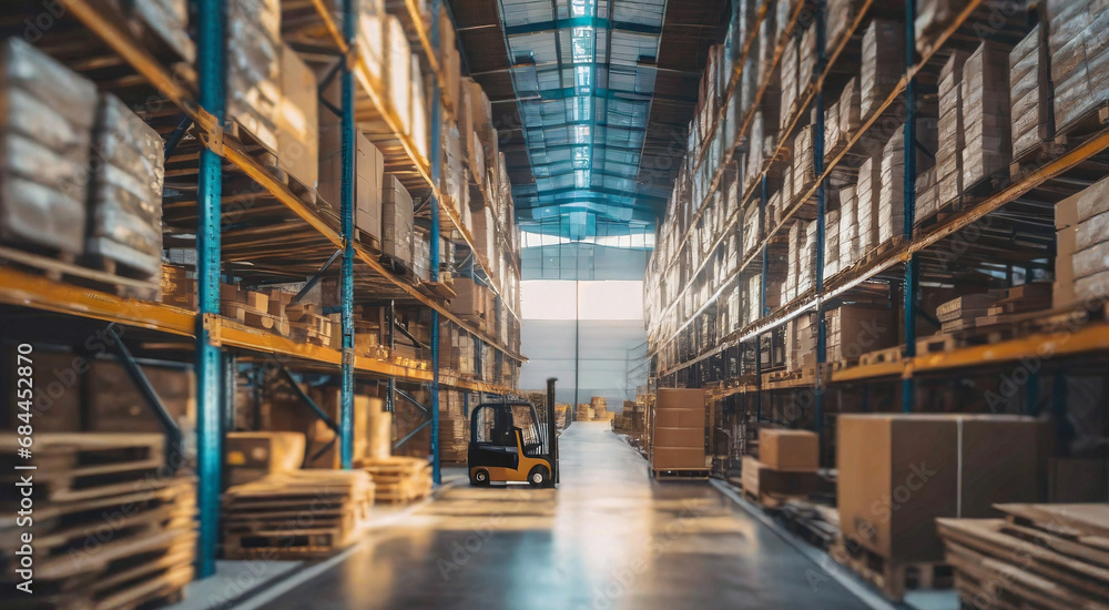Warehouse Interior Excellence: Neat Stacks of Boxes and Racks