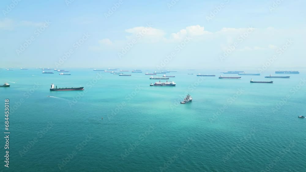ships wait at sea, transportation container ships outside the Port of Singapore ships wait at sea, transportation container ships outside the Port of Singapore
