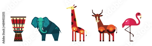 African Fauna and Safari Geometric Design Animal Vector Set