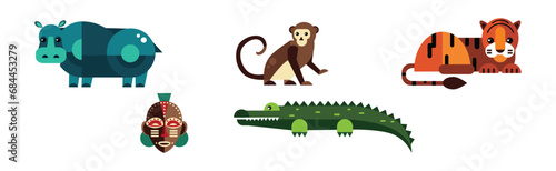 African Fauna and Safari Geometric Design Animal Vector Set