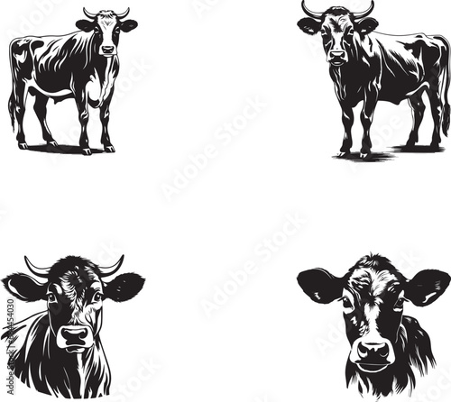 Vector cow and calf silhouettes on white background