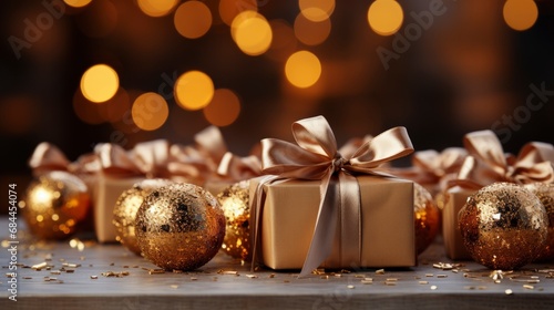 Christmas Decoration Banner Golden Lights Giftbox , Background HD, Illustrations
