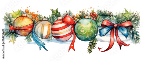 Watercolor flowers illustrations Christmas decorations clip art photo