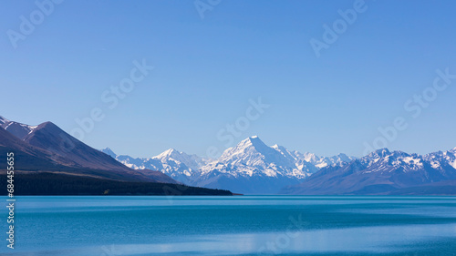 The mountain landscape view of blue sky background over Aoraki mount cook national park,New zealand photo